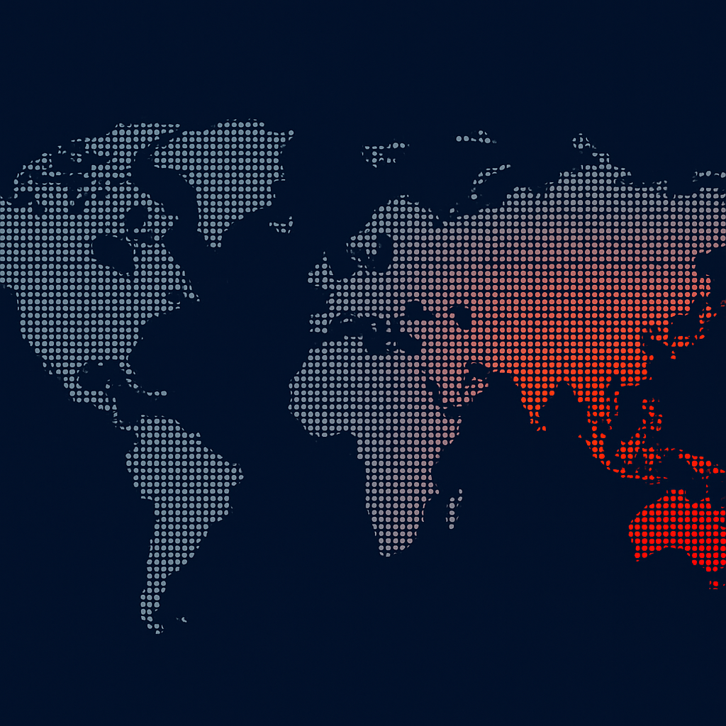 Dotted world map highlighting AWAJ's reach across the Asia-Pacific region
